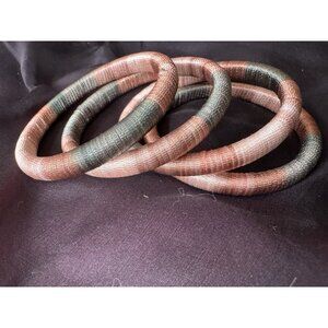 Cara NY Woven Brown Gold Green Textured Stacked Bracelet Set of 4 NEW